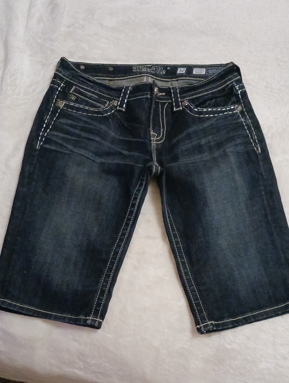 Miss Me Dark Blue Cropped Denim Bermuda Shorts